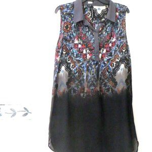 SALE  W118 By Walter Baker Black print Sleeveless Tunic  Top